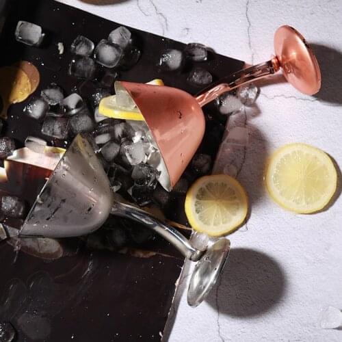 Martini Glass Wine Cup Goblet with Stainless Steel Curve Corner in Rose Gold Plating for Bar Cocktail