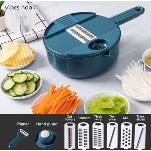 Multifunctional Vegetable Cutter With Drain Basket potato chip slicer radish grater Shredder Grater Slicer Kitchen Tools