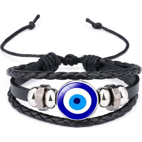 Fashion Turkey Blue Eyes Leather Bracelets Hemp Braided Alloy Hand For Men Women Bracelet Jewelry Gift