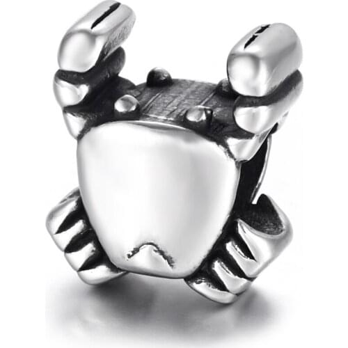316L Stainless Steel Crab Bead Polished 5mm Hole Metal European Beads Animal Charms for DIY Jewelry Making Accessories