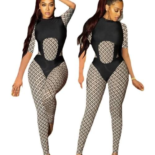 2021 New Summer Printed Womens Jumpsuits Casual Sports Yoga Slim Shaping Overalls