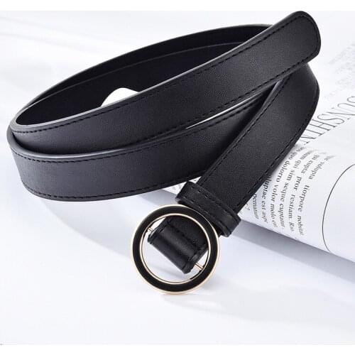 New Designer Gold Metal Round Buckle Belt Ladies Korean Wide Black Red Leather Waist Band Belts for Women Jeans Pants Cinto