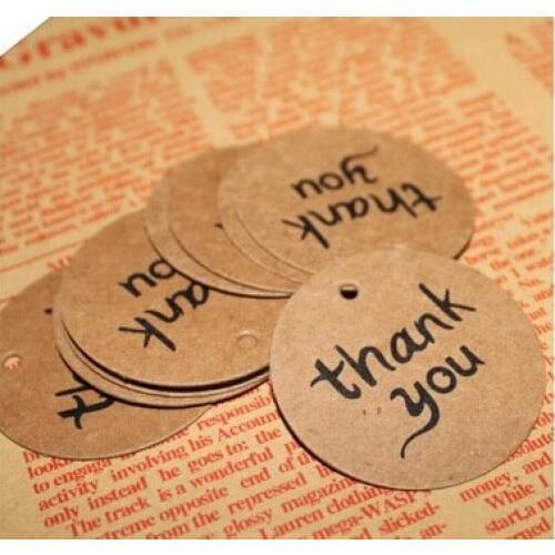 Wholesale dia. 4cm Thank you Kraft Hang tag , Retro Kraft Gift round tag,Gift Packaging Label 500pcs a lot baking card