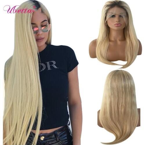 UBETTA Real Hair Wigs Brazilian Virgin Lace Front Human Hair Wigs Highlight Ombre Blonde Color Straight Balayage Wig