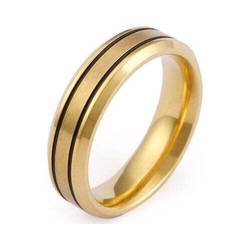 Gold plated stainless steel jewelry couple rings graining