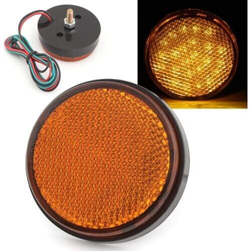 Universal Yellow Round Reflector LED Rear Tail Brake Stop Light For MotorBike Car Truck Trailer Pickup SUVs RVs