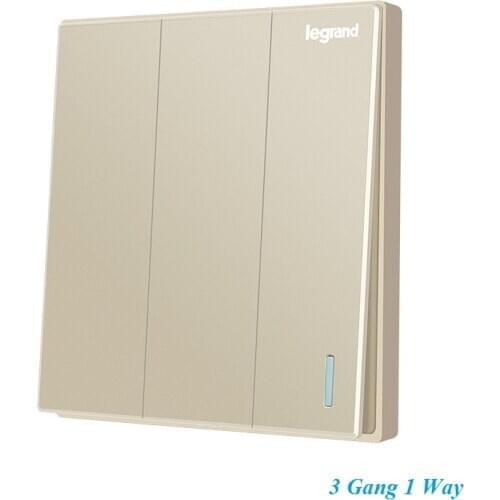 High Quality Elegant Milan Gold Minimalism Large Panel Wall Switch With Fluorescence 3 Gang 1 Way Single Control Light Switch