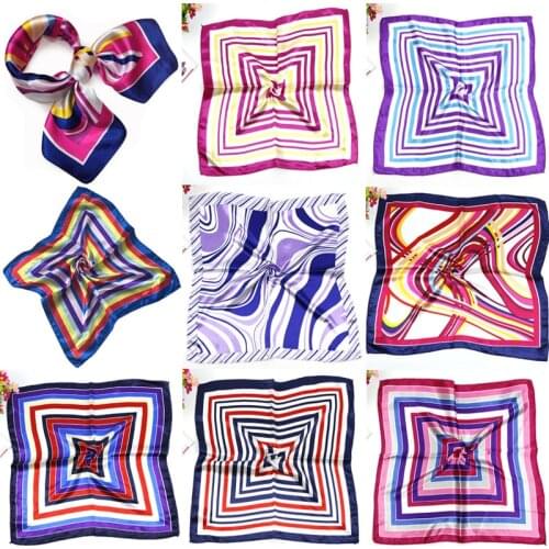 Summer New Fashion Elegant Women Square Silk Feel Satin Scarf Hair Tie Band Skinny Retro Head Neck Small Vintage for Women Girl