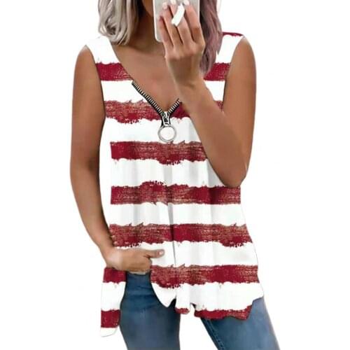 Summer Womens Clothes 2021 Zipper Striped Print Casual Vest Cool V-neck Sleeveless Loose Top Ladies Clothing M-4XL
