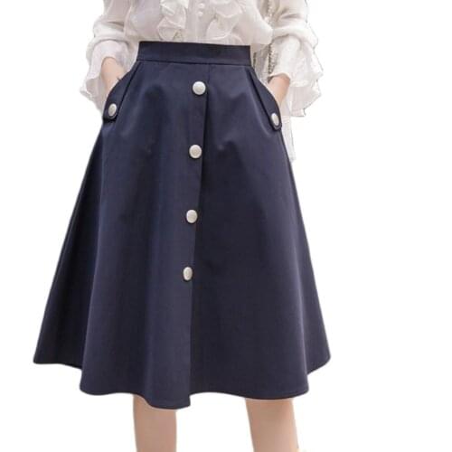 2020 vintage 50s Skirt with Pocket Audrey Hepburn black button front midi swing skirt rockabilly pinup skirts plus size Jurken
