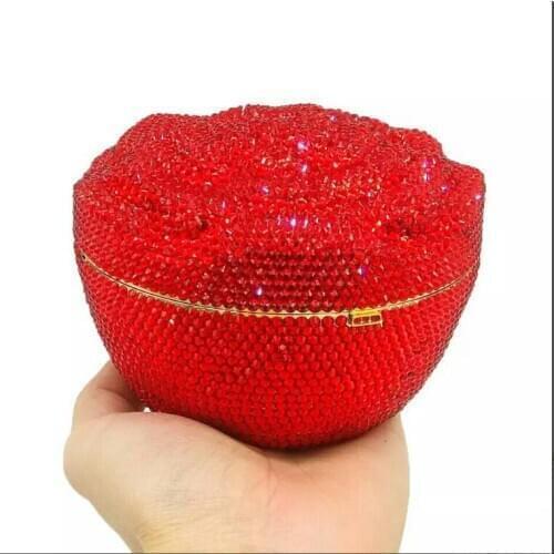 Women wedding Red flower Rhinestone clutch Purse Metal female Evening Clutches bags Ladies Mini Minaudiere lady Chain Clutch bag