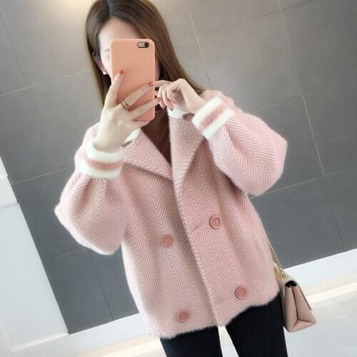 Imitation Mink Knitted Cardigan Sweater Women 2020 Autumn Winter Small Coat Thick Loose knit Tops Shirt Female Cardigan Jacket