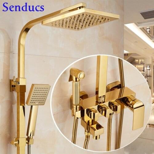 Gold Digital Bathroom Shower Set 2 Handle Faucet Bathroom Shower Combo Copper Bath Faucet Thermostatic Bath Shower Set RoHS