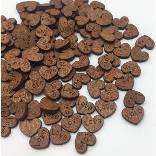 100pcs 10x12mm Dark Brown Love Heart Wood Slices Embellishments Rustic Wedding Crafts Table Scatter Confetti
