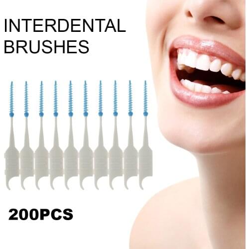 200Pcs/set Silicone Interdental Brushes Super Soft Dental Cleaning Brush Teeth Care Dental Floss Toothpicks Oral Tools