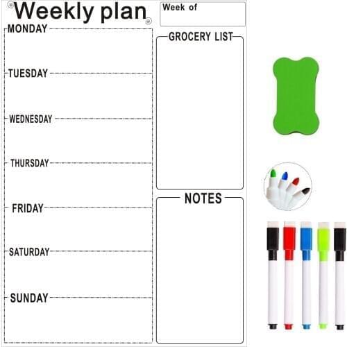 A4 Magnetic Weekly Plan Board Grocery List Fridge Notepad Planner Sheet Magnetic White Board Marker Pen Sponge Tablet Memo Pad