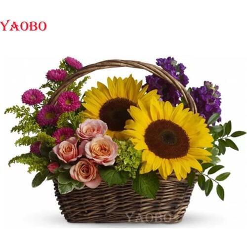 Diy Diamond Painting Cross Stitch Flower basket Diamond Embroidery sale sunflower 5D Full Drill Square resin,Modern decor art