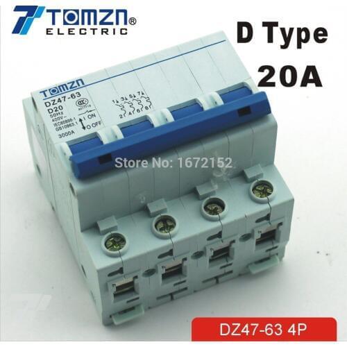 4P 20A D type 240V/415V Circuit breaker MCB 4 POLES