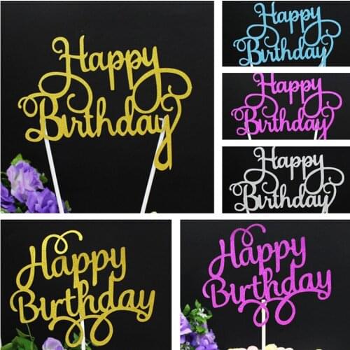 10pcs Gittler Happy Birthday Cake Topper Bling Sparkle Decoration Sign Happy Birthday Cake Topper Girl`s Birthday Dessert Decor