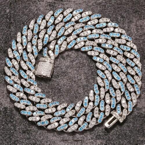 BOEYCJR Hip Hop Cuban chain Blue Zircon Choker Necklace&Pendant Short Chain Fashion Jewelry Punk Pendant Necklace For Men