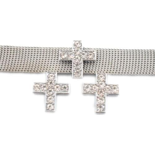 10mm Hole Crystal Rhinestone Cross Slide Charms Beads DIY Accessories Handmade Jewelry For 10mm Bracelets Key Chains Pet Collar