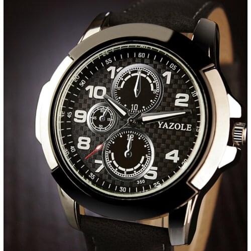 YAZOLE Original Fashion Men Sports Watches 30m Waterproof Leather Luminous Quartz Wrist Watch For Men Watch Relogio Masculino