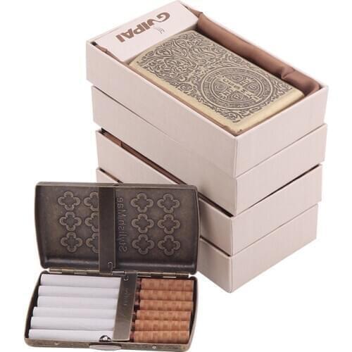 Tobacco Case Storage Creative Vintage Smoking Box Storage for 12 Pcs Regular Cigars Size with Two Clip Tobacco Holder Gift Box