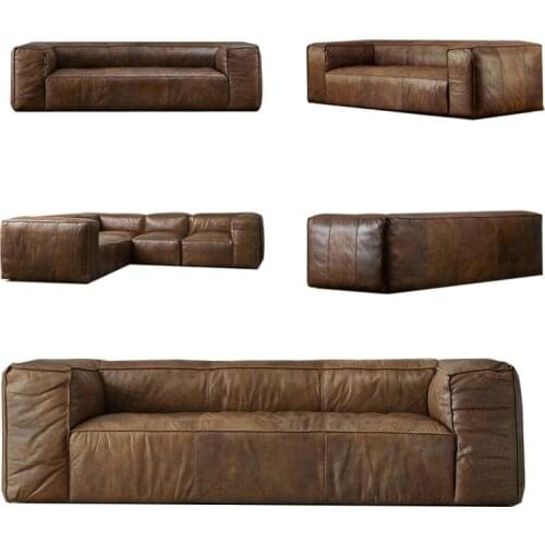 Living room Sofa 1+2+3 seat oil wax genuine cow leather couch Nordic Chesterfield modern american style Cinema muebles de sala c