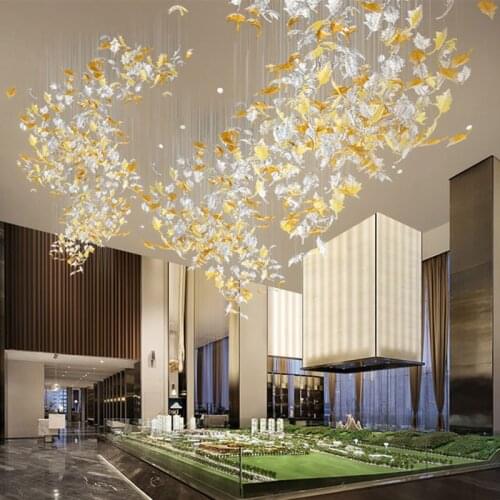 Maple Leaf Design Glass Chandelier staircase new design villa living room Engineering custom interior lighting loft chandeliers