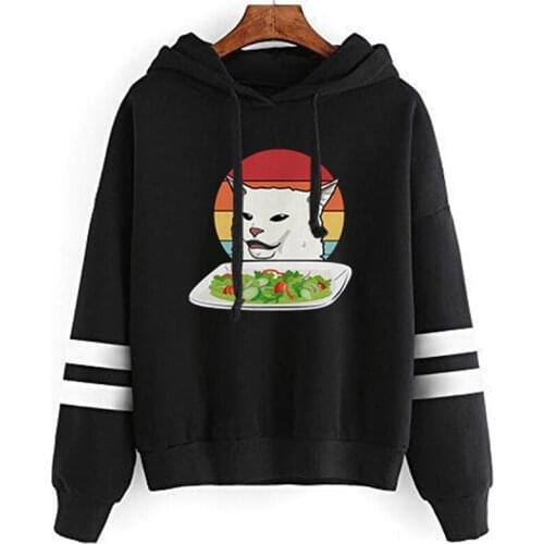 Cat Meme Woman Yelling At Table Dinner Graphic Hoodie Womens Love Pink Ugly Christmas Vintage Sweatshirts Streetwear Cartoon