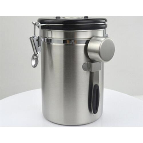 Coffee Beans Sealed Tank With Exhaust Valve Coffee Powder Sugar Storage Tank Stainless Steel Airtight Kitchen Storage Tank