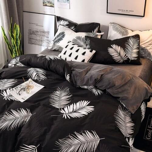 Four-piece set of crystal coral velvet bed, pure cotton winter milk velvet bed linen and duvet cover black and white bedding set