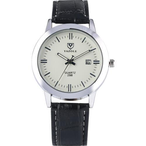 Quartz Analog Watch for Men Leather Strap Wristwatch Luminous Pointers Stainless Steel Case Watch
