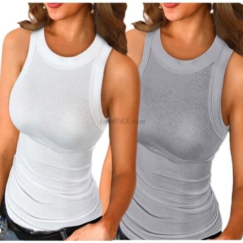 Women Summer Sleeveless Tank Top Solid Color Star Print Basic Slim Cami Shirt Ribbed Knit O-Neck Stretch Casual Racerback Blouse