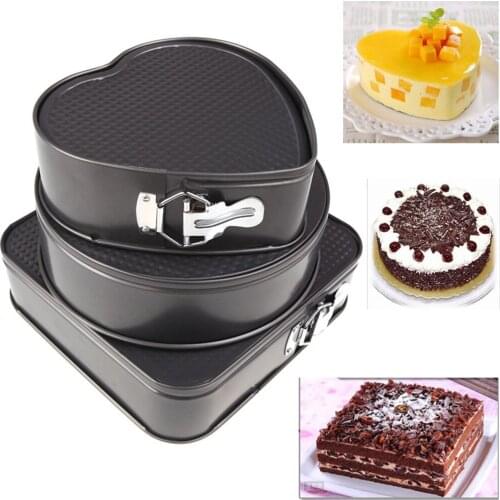 3pcs/set Metal Cake Baking Pan Round Square Heart Shaped Non Stick Oven Baking Trays Cake Mold Bakeware Baking Tools