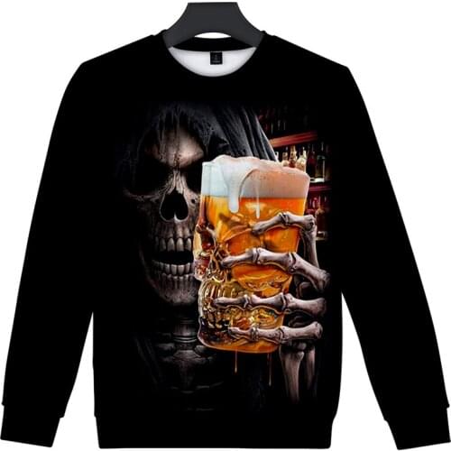 Fashion Print Skull Beer 3d Hoodies Pullover Men Women Capless Sweatshirts Tops Long Sleeve O-neck Sport Harajuku Hoodie Clothes