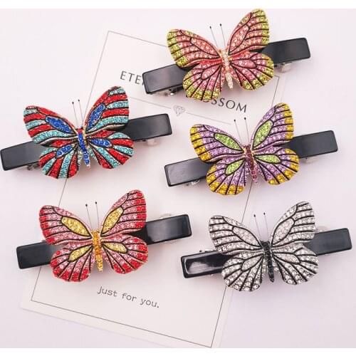 Fashion Korean Vintage Colorful Butterfly Luxury Crystal Hairpin Elegant Girl Hair Accessories Spring Clips Women Female Jewelry