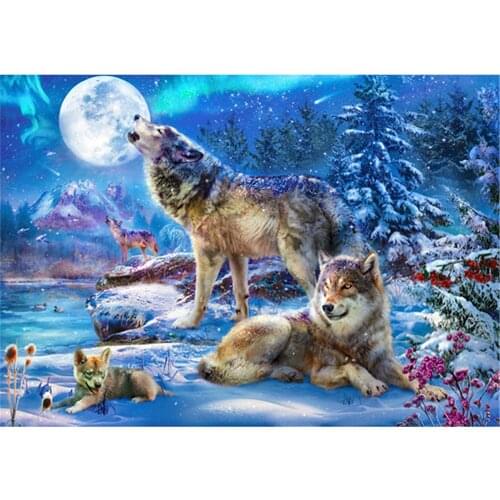 Animals Winter Wolf DIY 11CT Embroidery Cross Stitch Kits Craft Needlework Set Cotton Thread Printed Canvas Home Wholesale