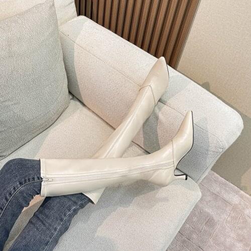 Sexy Patent Leather Thigh High Boots Women High Heels Over The Knee Boots For Women Point Toe White Red Fetish Party Long Shoes