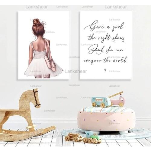 Cartoon Canvas Blush Pink Ballerina Girl Poster Wall Pictures Ballet Dancer Prints Toddler Girls Nursery Dance Studio Room Decor