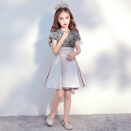 Princess Girl Dress Wedding Elegant Birthday Prom Sequin Flower Girl Dresses Evening Party Summer Robe Girls Dresses AE50GD