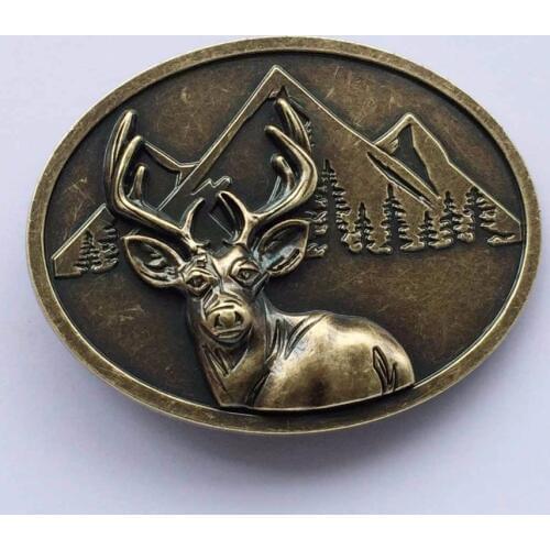 New Vintage Bronze And Sliver Plated Western Deer Hunter Hunting Belt Buckle