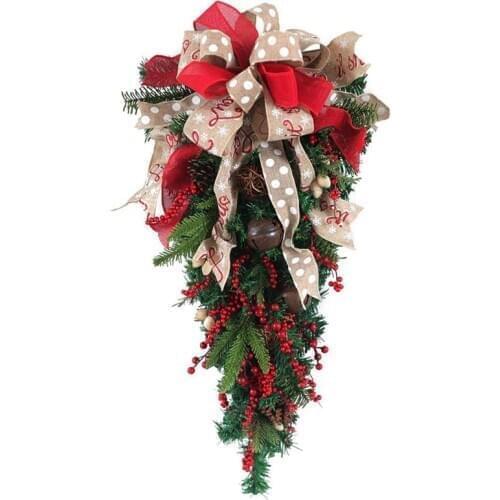 Christmas Ornament Swag Wreath Ribbon Pine Cone Door Mount Teardrop Swag Wreath Outdoor Hanging Wall Christmas ornaments