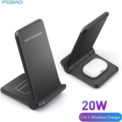20W Foldable Qi Wireless Charger Stand For iPhone 12 11 XS XR X 8 Airpods Pro 2 In 1 Fast Charging Station for Samsung S21 S20