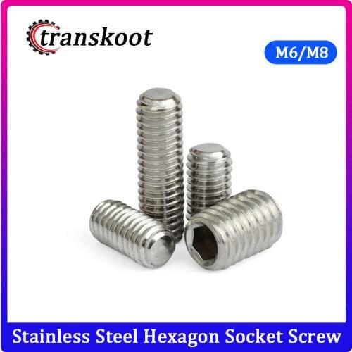 50pcs DIN916 m6x6/8/10 m8x8 Stainless Steel Hexagon Hex Socket Head Set Screw Headless Flat Point Screw Bolt