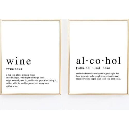 Funny Canvas Painting Alcohol And Wine Definition Quote Posters Prints Bedroom Black White Wall Art Kitchen Home Decor No Frame