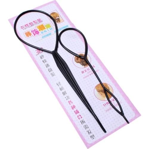 2Pcs/Set Women Girls Ponytail Styling Maker Clip Tools Hair Ties Braider Accessories Plastic Loop Pin DIY Beauty Kit Two Sizes L