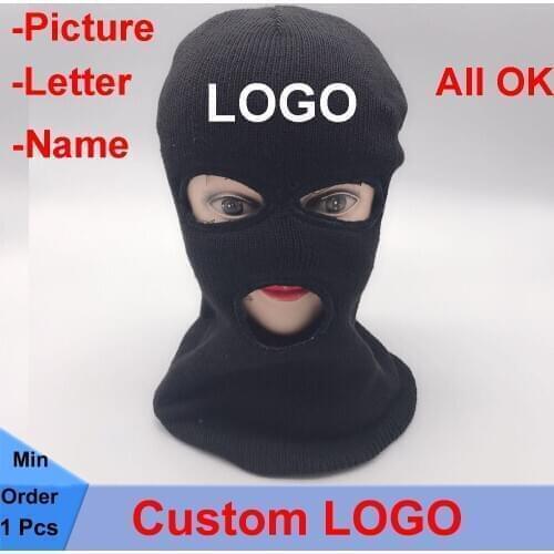 Factory Price! 1Pcs Free Logo Print Design Winter Warm And Windproof Knitted Mask Cap Men Skullies Beanies For Outside