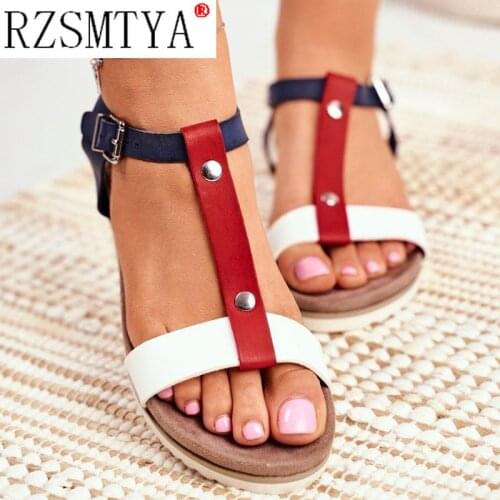 Womens Sandals Bohemia Woman Flats Sandals Ladies Buckle Strap Open Toe Shoes Women Summer Female Shoes Plus Size Footwear
