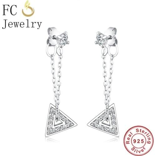 FC Jewelry 925 Sterling Silver Geometric Triangle Mix Zircon Stud Earrings For Women Brincos Prevent Allergy Piercing Pendientes